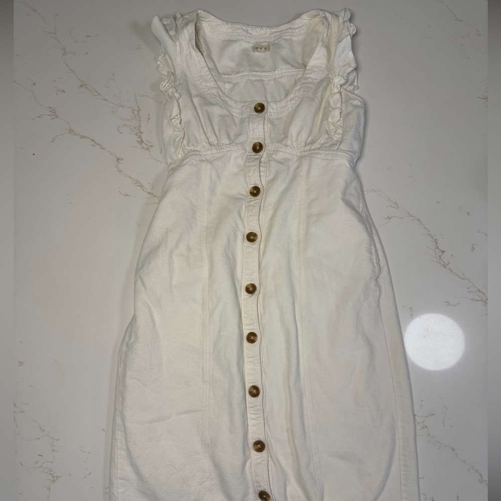 Pilcro Feminine White Cotton Pencil Dress Size 4 Sleeveless Ruffled Sleeve - Picture 6 of 9